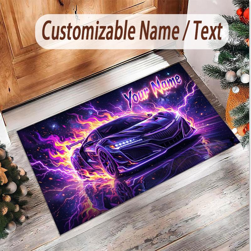 Auto-Rennsport-Thema Weicher Kristall-Samt Teppich Benutzerdefinierter Name & Text Druck Rutschfester Boden Teppich für Schlafzimmer Wohnzimmer