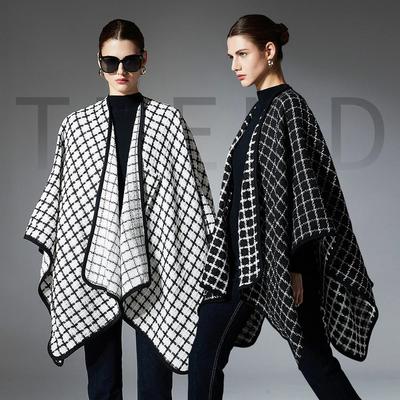 Stylish Mid-Length Plaid Shawl Coat for Spring, Autumn, and Winter