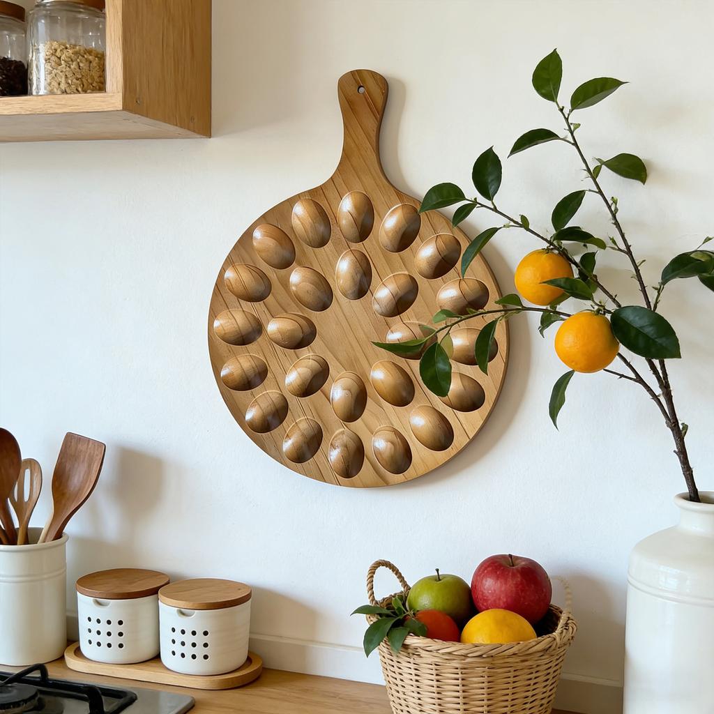 Egg Serving Tray, Wooden Storage Container For Appetizers, Party Platter For 24 Eggs, Bamboos Wood