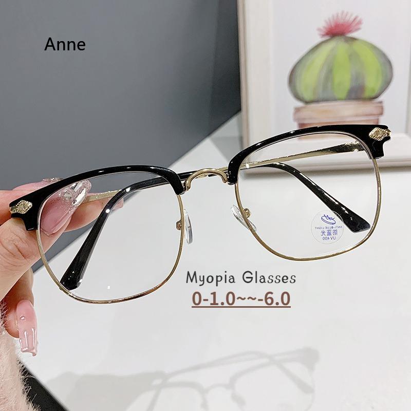 

Men s Prescription Glasses Half-frame Silver Black Anti Blue Light Myopia Glasses Trendy Vintage Nearsighted Glasses -1.0 to-6.0 0