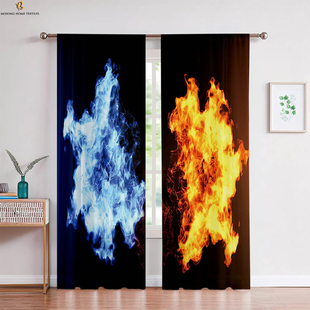 Vatten och Eld Polarvarg 3D-tryckt Gardin med Kanal för Stång Fönsterdekoration Gardin Sovrum Vardagsrum Kök Gardin 2 Delar