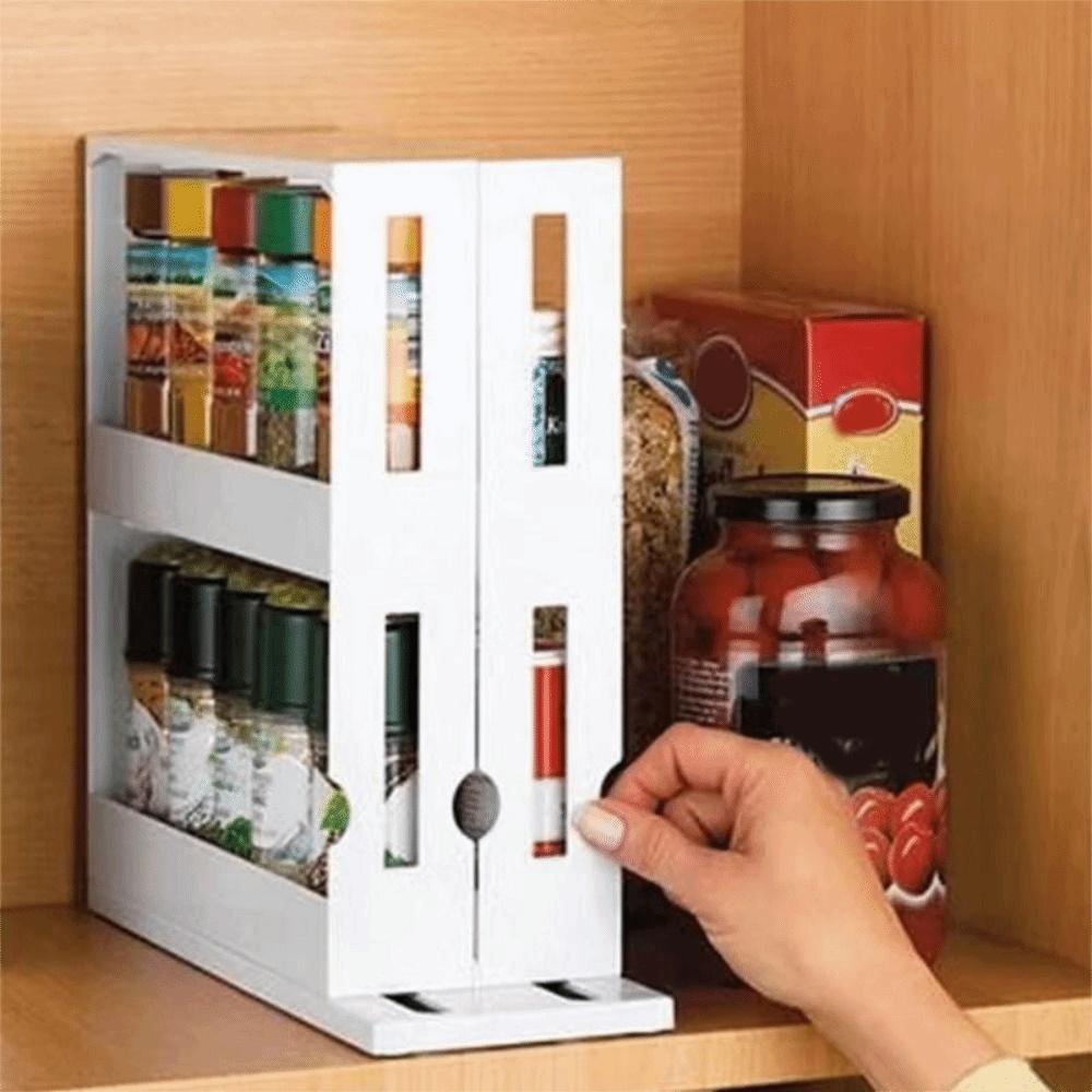 Large Capacity 2 Layer Spice Storage Rack 90-Degree Rotation Spice Organizer Kitchen