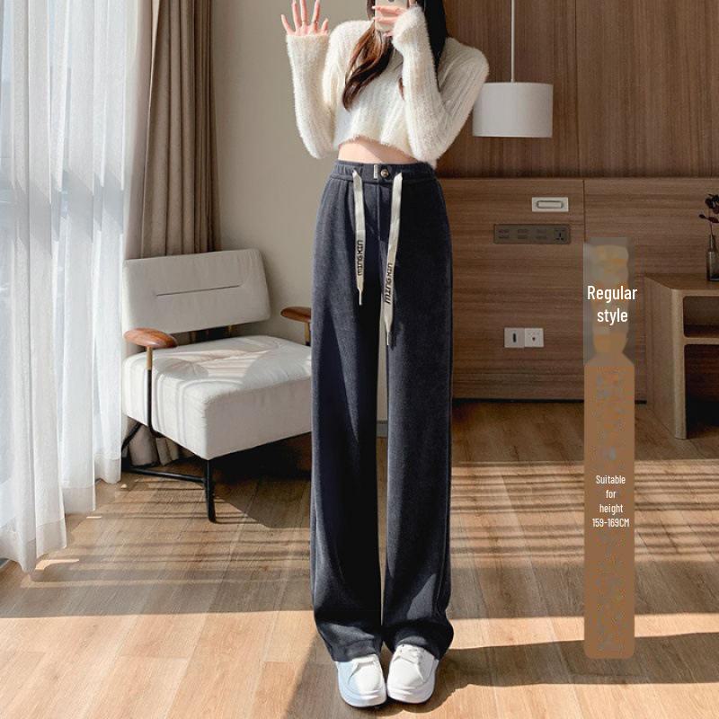 Calças roxas de cintura alta e pernas largas para mulher: Primavera/Outono 2023 Roupa Casual Longa até o Chão Estilo Coreano