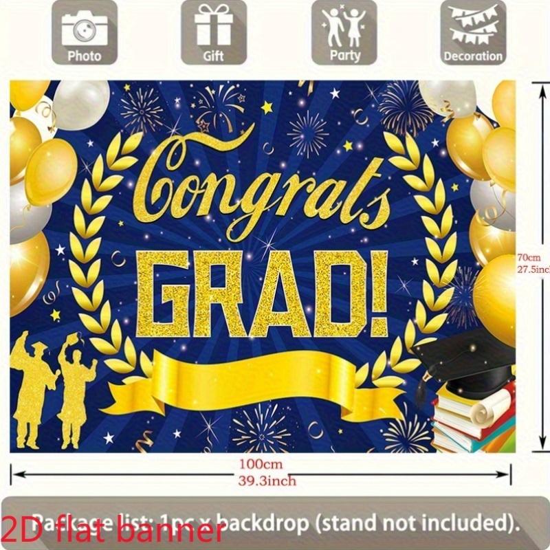 2D Plane A navy blue 2D plane banner with gold accents celebrating the graduates of 2026