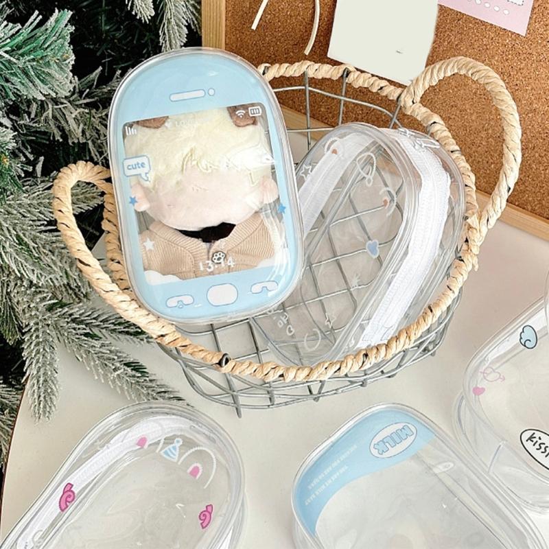 Transparent PVC Keychain Doll Storage Pouch For Mini Figures Toys School Accessories Kids Teens Travel Organizer