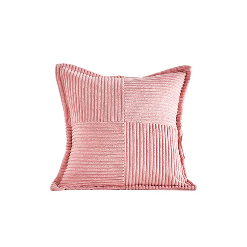 Modern Corduroy Patchwork Pillow Cover with Piping - Light Color Corn Stripe Design for Living Room Cushion
