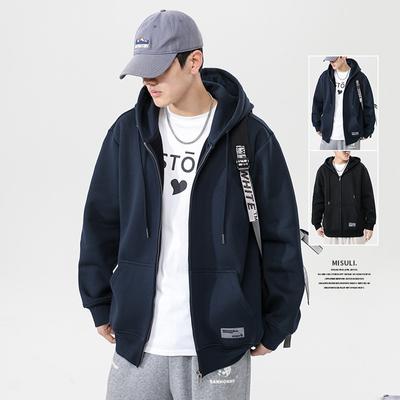 Herbst Kapuzen-Reißverschluss Strickjacke Pullover Herren Oberbekleidung Fleece Trendmarke Teenager Sportlich Lässig Amerikanische Jacke