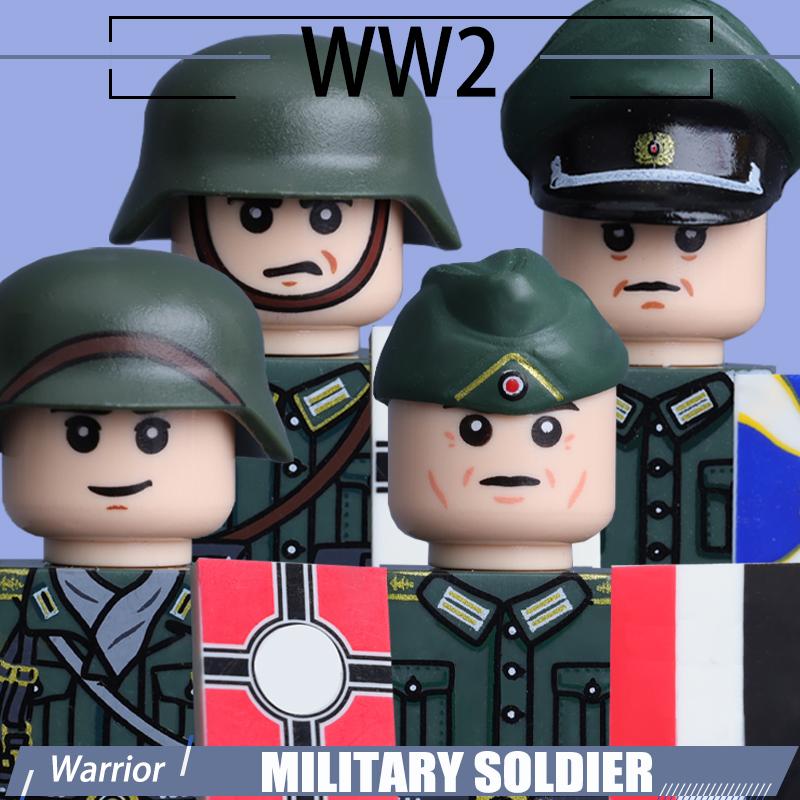 WW2 Naval Shore Troops Soldier Figure Building Blocks Army Officer Warrior Cap Helmet Flag Accessories Military Bricks Toys Boys