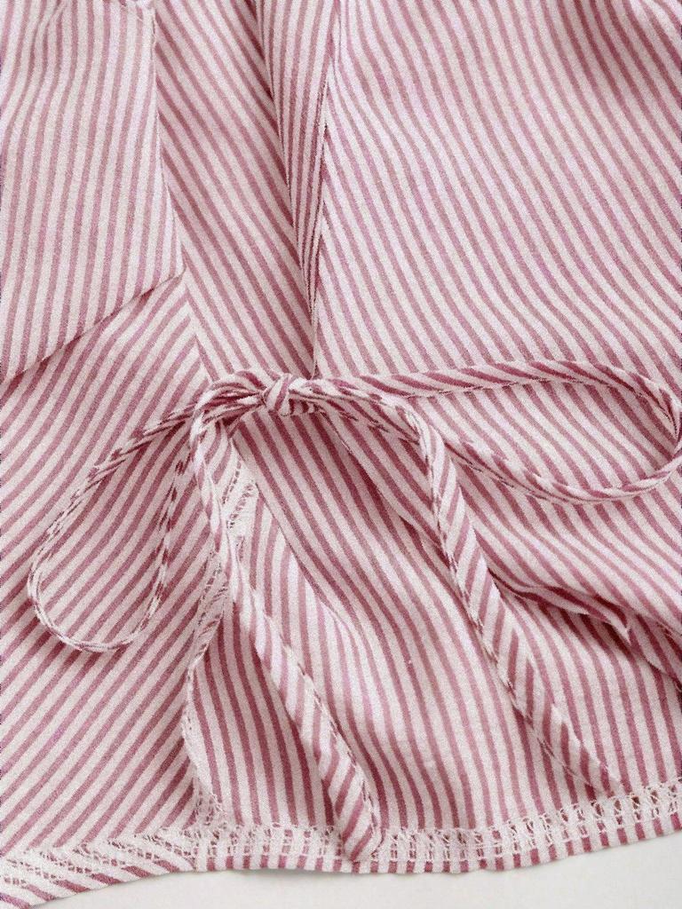 2025 Early Autumn Korean Style Women's Irregular Lace-up Striped Long Sleeve Shirt