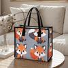 Cute Fox Print Canvas Tote Bag Casual Large Capacity Shopping Handbag