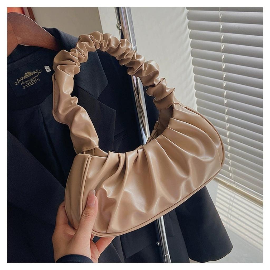 New Korean Style Shoulder Dumpling Bag, French Style Bag, Fashionable Cloud Bag, Pleated Handbag for Women