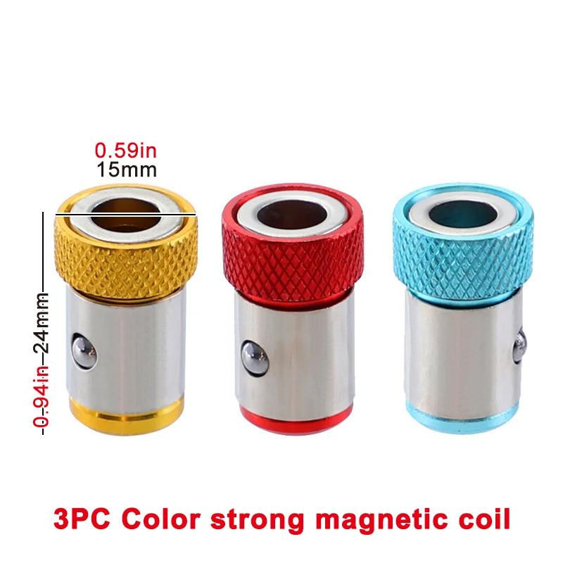 1/3PC Universal 1/4 Batch Head Colored Magnetic Coil Metal Screwdriver Head Positioning Magnetizer Electric Tool Accessory Set