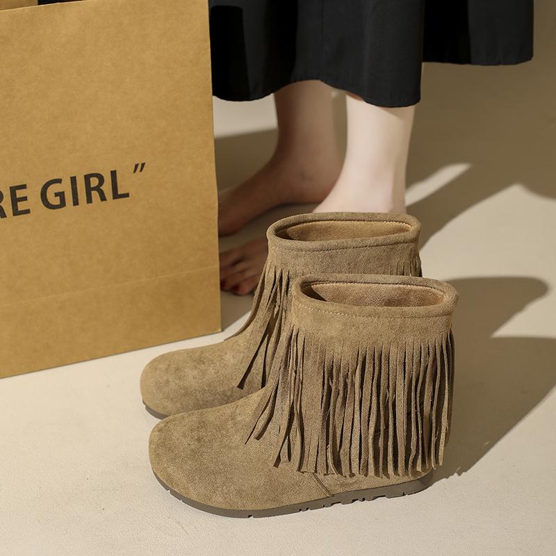 Retro Brown Ankle Boots Women Autumn Suede Leather Designer Shoes Fashion Tassel Casual Boots Ladies Western Cowboy Boots Women