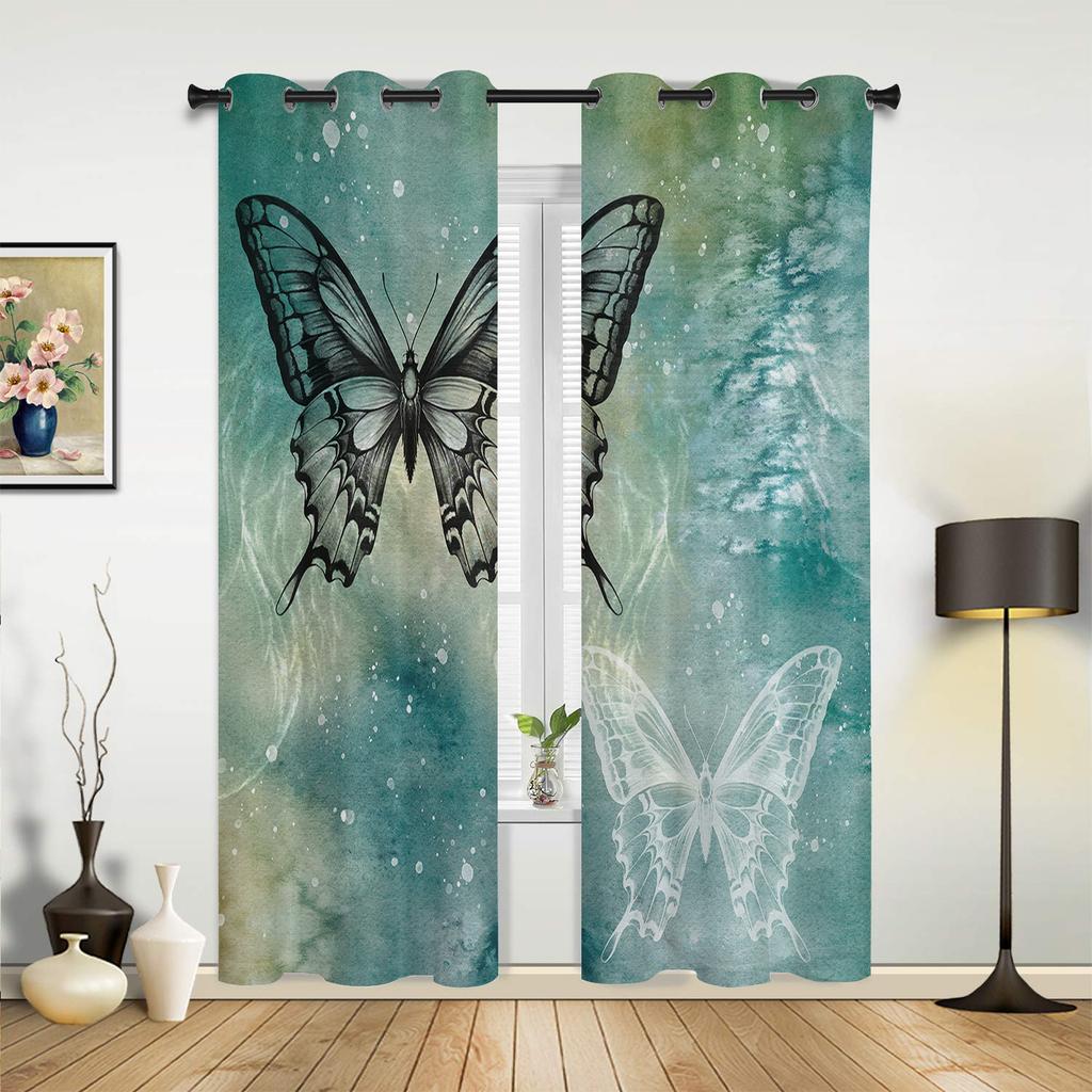 Rideaux Dégradés à Pois Papillon pour Chambre Salon Traitements de Fenêtre Rideaux Stores Cuisine Décoration Intérieure Draps