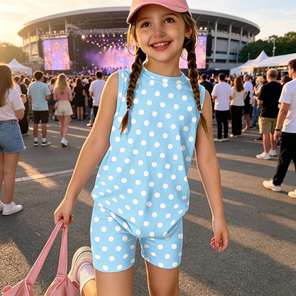 Girls Sleeveless Tank Top and Shorts Set Polka Dot Print Casual Two Piece Outfit Lightweight Summer Clothing for Kids