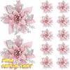 100pcs Glitter Artifical Christmas Flowers Mreey Christmas Tree Decoration Happy New Year Ornaments Xmas Fake Flowers natal