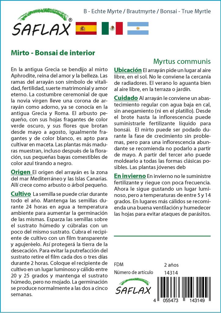 SAFLAX Garden In the Bag - Bonsai - True Myrtle - 30 Seeds - With Substrate In a Fitting Stand Up Bag - Myrtus Communis