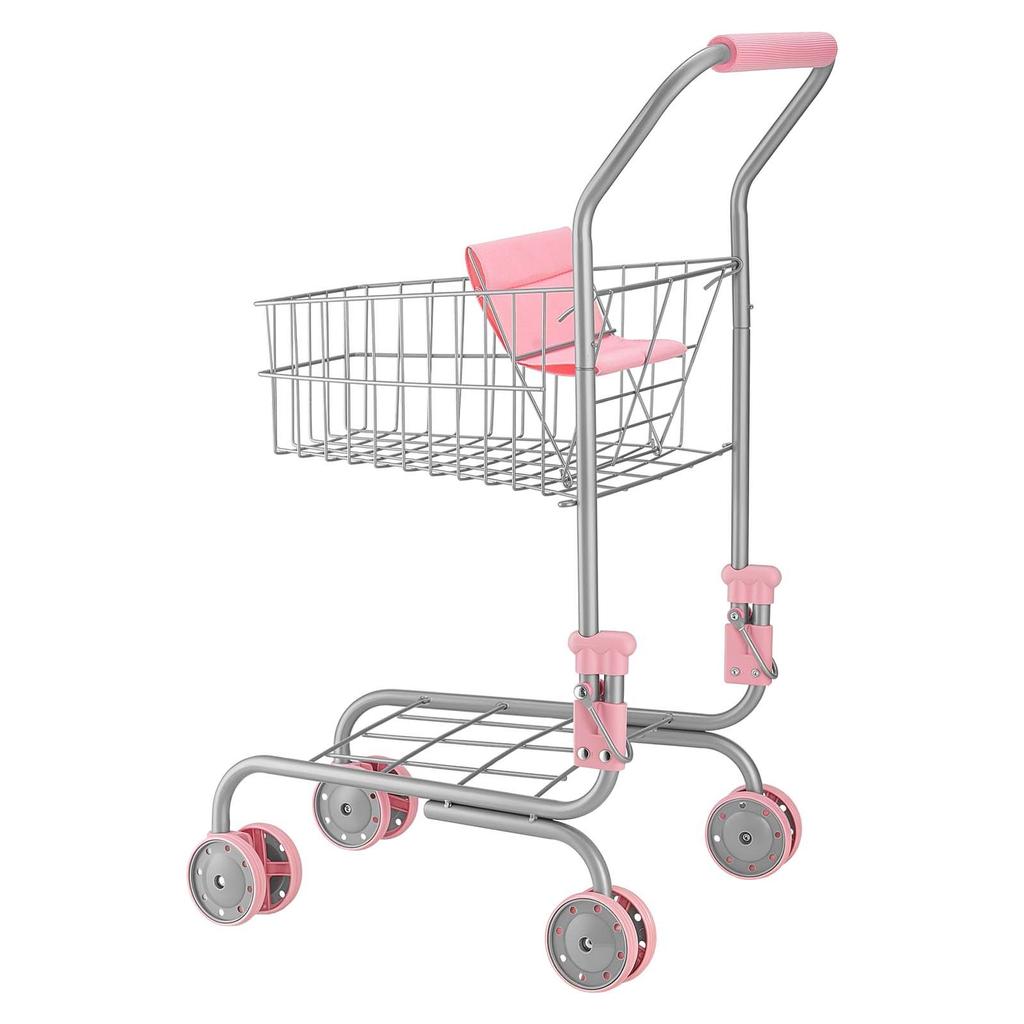 VEVOR Shopping Cart for Kids, Sturdy Metal Frame, Grocery Store Pretend Play Toy Cart with Baby Doll, Rolling Wheels, Basket, Toy Shopping Trolley