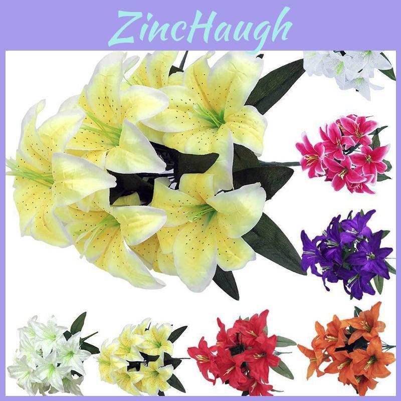Lush 45cm 10 Heads Artificial Stargazer Lilies Silk Flower Bouquet For Vibrant Decor