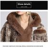 GMXIA Autumn and Winter Imitation Rex Rabbit Fur Collar Jacquard Shawl Cape Plus-size Woolen Coat Cardigan for Women
