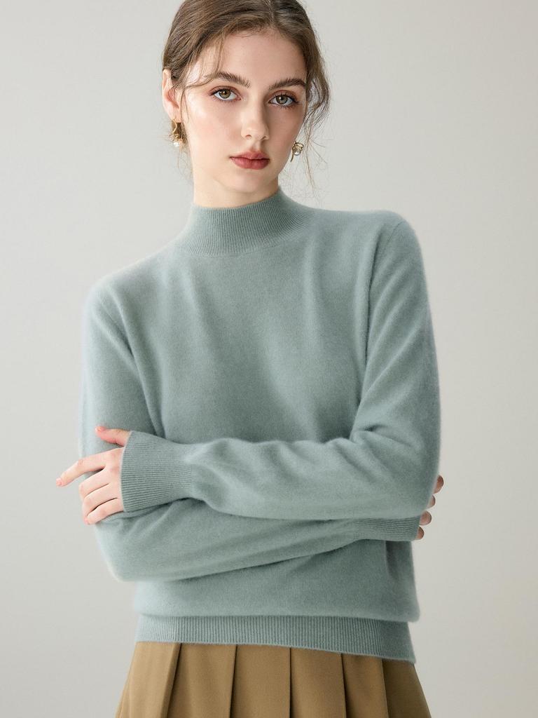 Women's Seamless Cashmere Half-High Neck Pullover - Soft, Warm, Long Sleeve Casual Sweater