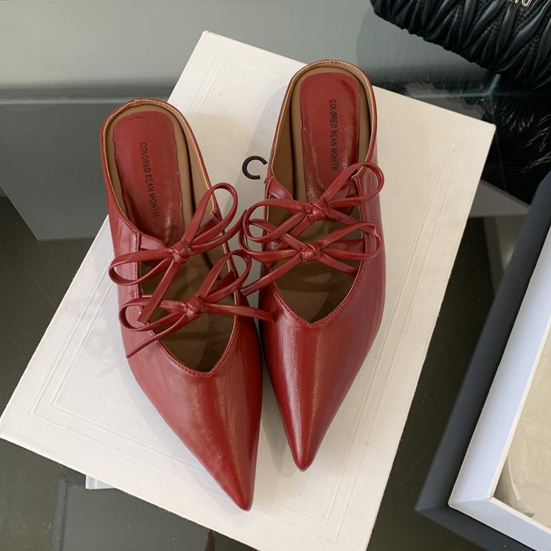 Fashion SUOJIALUN 2025 Autumn New Women Slipper Fashion Pointed Toe Bow-knot Slip On Mules Shoes Square Low Heel Outdoor Dress Sandal