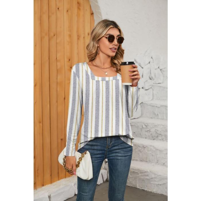 Autumn Women's Blouse Long Sleeve Square Neck Loose Comfortable Casual Printed Top