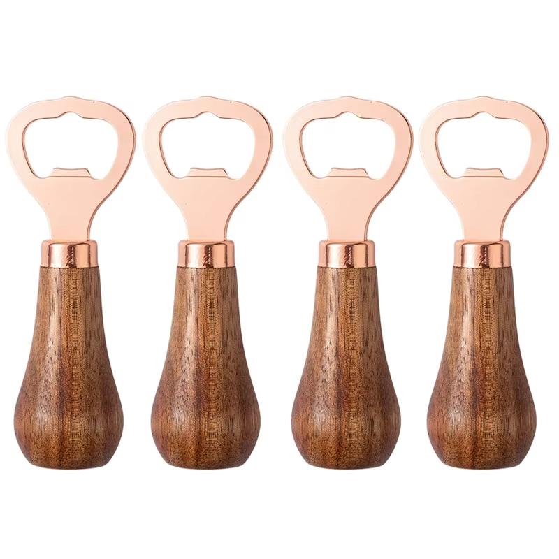 2/4Pcs Beer Bottle Opener Creative Wooden Handle Opener Portable Stainless Steel Cocktail Drink Cap Opener Bartender Corkscrew