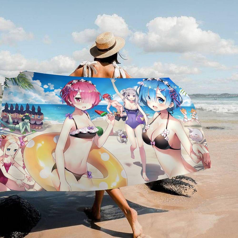 1pc Re Zero Rem Ram Emilia Summer Beach Towel Microfiber Quick Dry Anime Bath Towel For Pool Travel Otaku Fans Gift