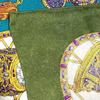 Used Excellent Condition TRUSSARDI Silk Scarf, Green Tones, Jewelry Pattern