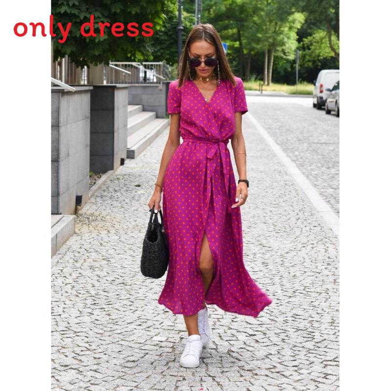 Euro Style Short Sleeve V Neck Printed Dress With High Waist For Summer Streetwear