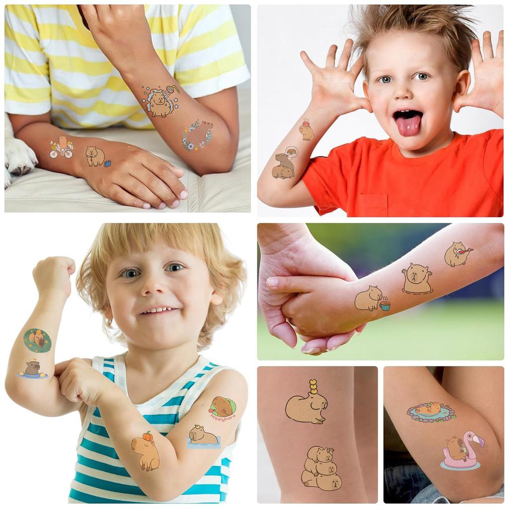 10 Stück Niedliche Capybara Tattoo Aufkleber Cartoon Tier Temporäre Tattoos Aufkleber Kawaii Geburtstag Weihnachten Geschenk Spielzeug