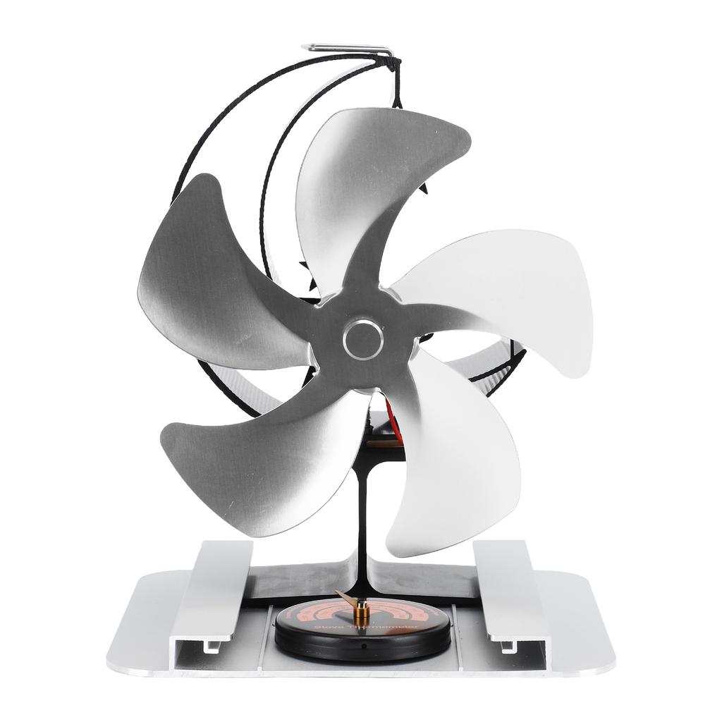 5 Flügel Holzofenventilator mit Hitzeschild Thermometer Aluminiumlegierung Leiser Betrieb Wärmegetrieben
