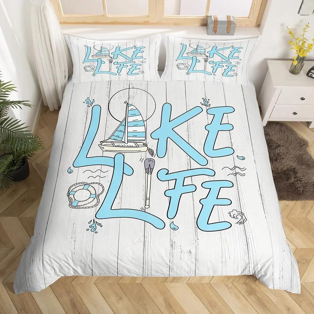 Happy Camping Duvet Cover Set Cartoon Camping Car Bedding Set Microfiber Camper Comforter Cover Queen Size for Kids Boys Girls