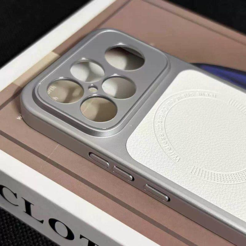 Magnetic Case For Xiaomi POCO F8 Ultra Case Matte PU Leather Pattern Electroplated PC Hard Cover Lightweight Dustproof Bumper