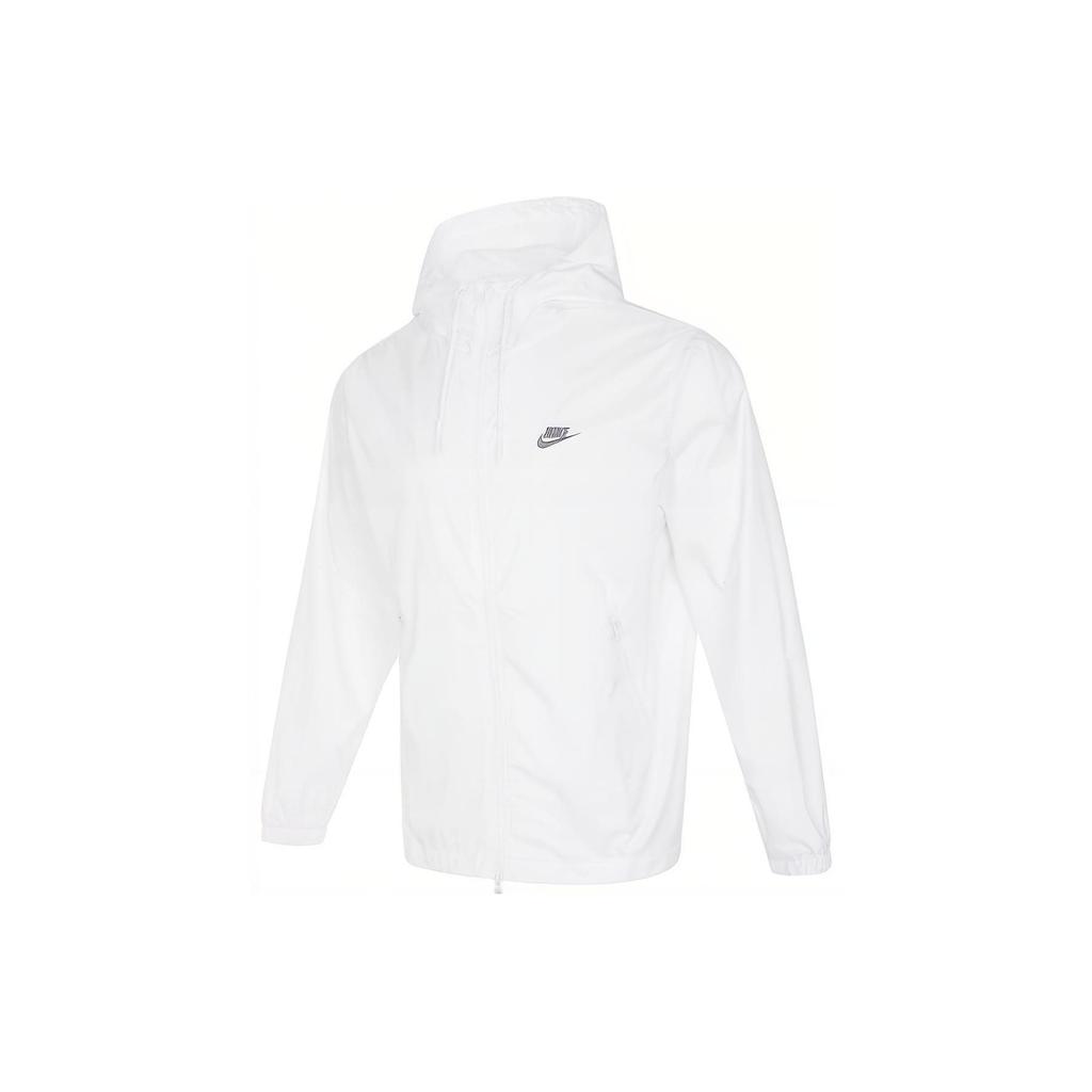Nike Logo Print Woven Windbreaker Hooded Jacket Men Outerwear White FB7805-100