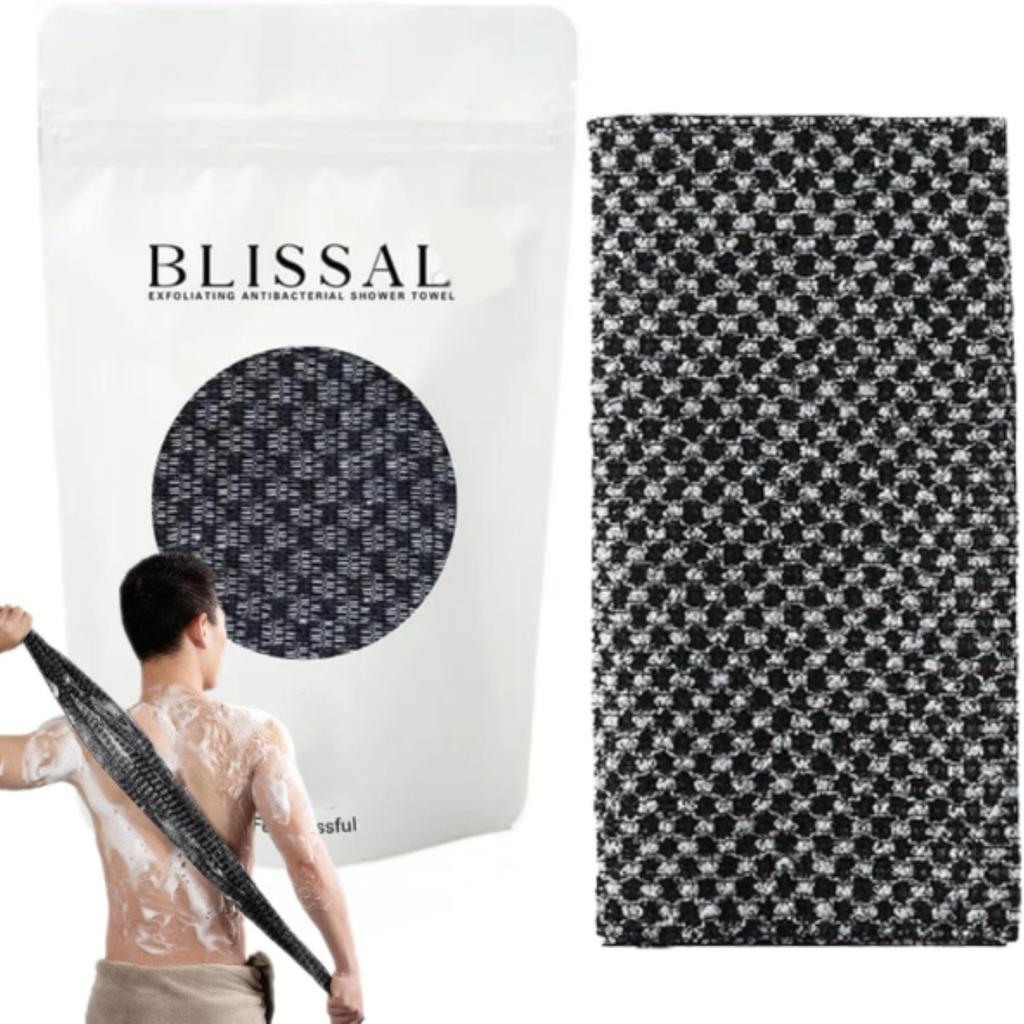 Double-sided exfoliating bath towel, long strip bath towel, back body cleaning wipe, unisex black