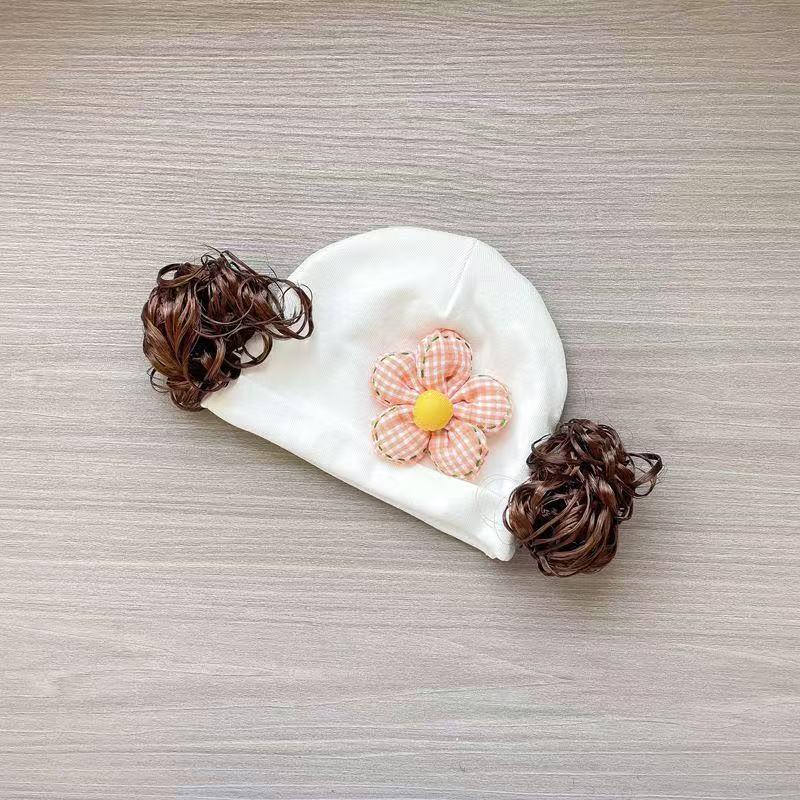Baby Girl Cotton Beanie - High Elasticity, Cute Wig-Style Hat for Newborns, Spring & Autumn Style
