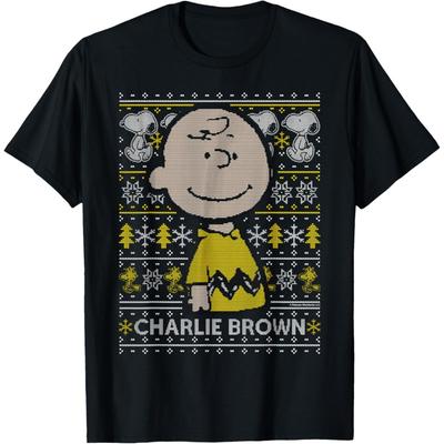 Peanuts Christmas Charlie Brown Knitted Pattern T-Shirt(1)