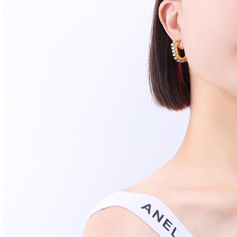 Fashion Hypoallergenic Jewelry 18K Gold Plated Stainless Steel Iced Out Cubic Zirconia Tennis Stud Earrings YF2616