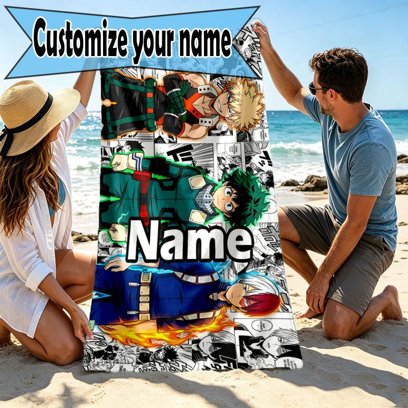 Custom Name Personalized Jujutsu Kaisen Print Beach Towel, for Trip Camping Beach Party Home Decor, Birthday Gift for Family & Friends