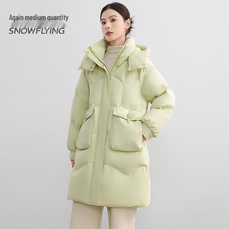 Dicke mittellange Damen-Daunenjacke mit Kapuze