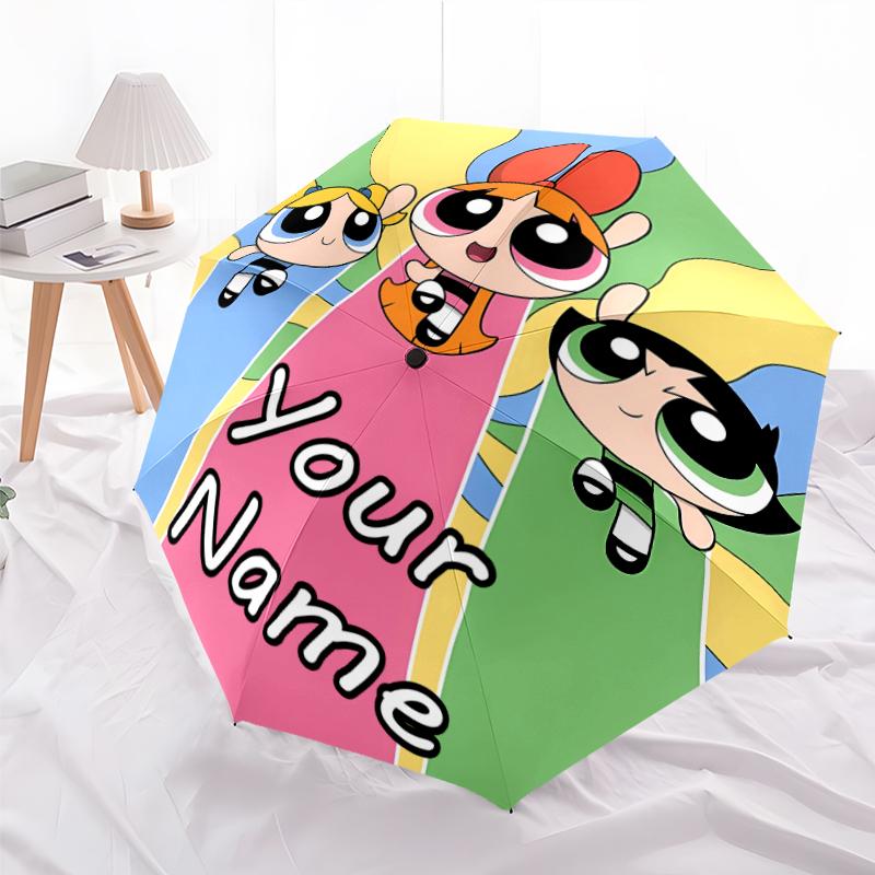 Personalized Name The Powerpuff Girls Print Umbrella - Automatic Open/Close, Eight-Rib Durable Frame, Automatic Folding Umbrella