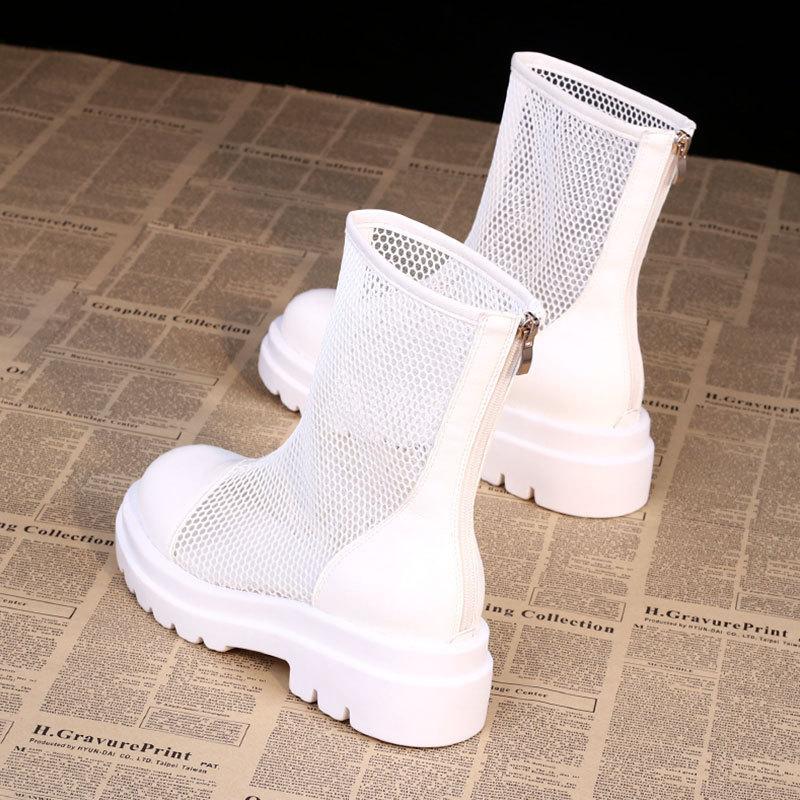 Medium tube soft bottom hole cool boots casual net boots women's new summer thin hollow mesh Martin boots women