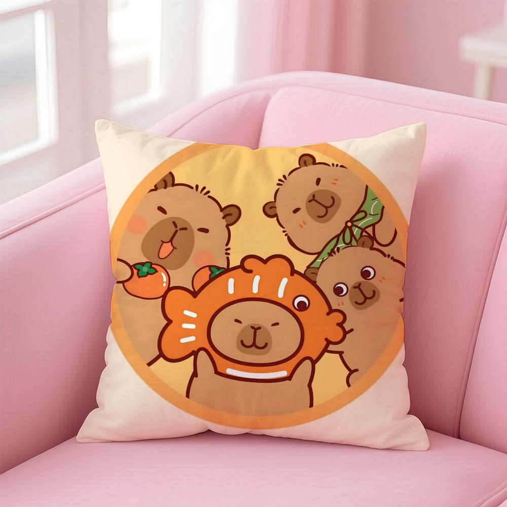 Cute Cartoon Capybara Cushion Cover Comfortable Reversible Pillow Cover Ideal for Car Sofa Bedroom & Beyond