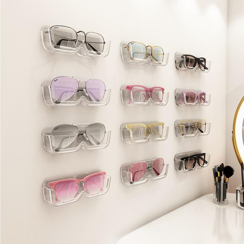 1PC High End Glass Display Cabinet Glasses Storage Box Wall Mounted Perforated Free Sunglasses Storage Rack Sunglass Home Tidying