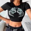 Dámské tričko Letní móda Crop Top s krátkým rukávem Dragon Print