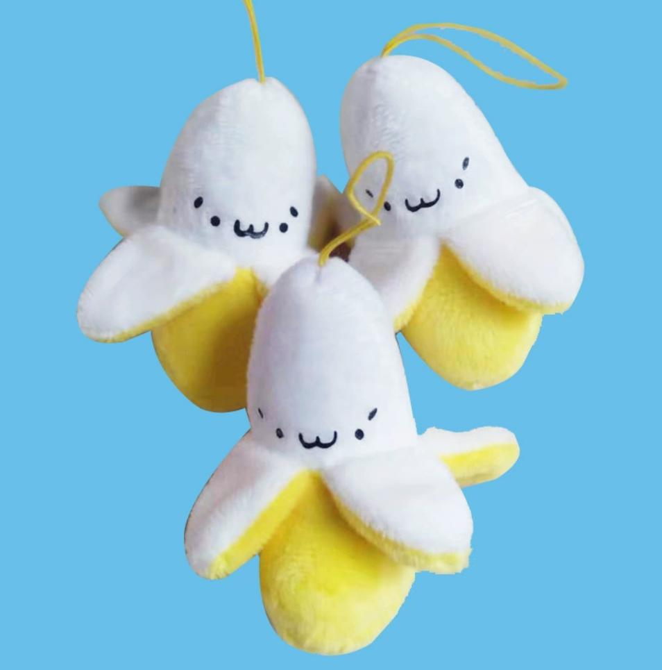 100pcs/Lot Little Yellow Banana Plush Stuffed Toy Small String Doll Fruit Keychains For Women Girl Gifts