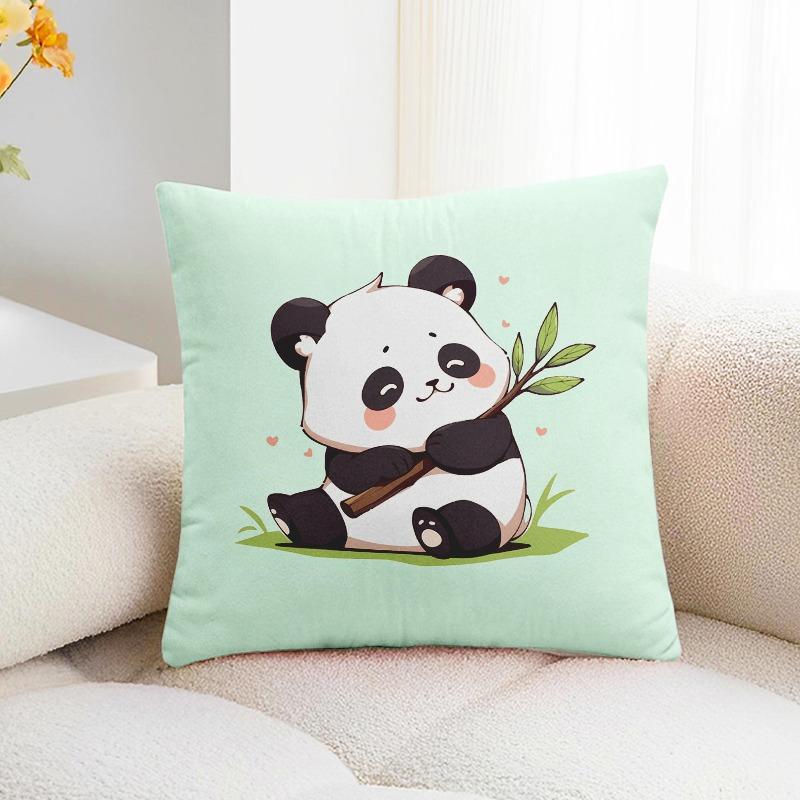 Bamboo Panda Print Decorative Pillowcase Bedroom Living Room Square Cushion Pillowcase