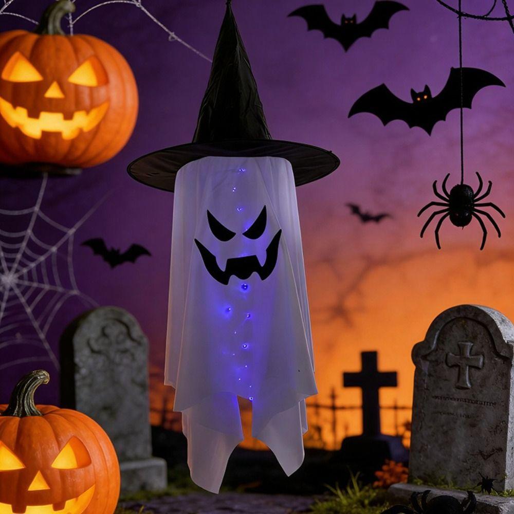 String Lights LED Hanging Ornament LED Lighted Witch Hat Ghost Decor Party Decoration